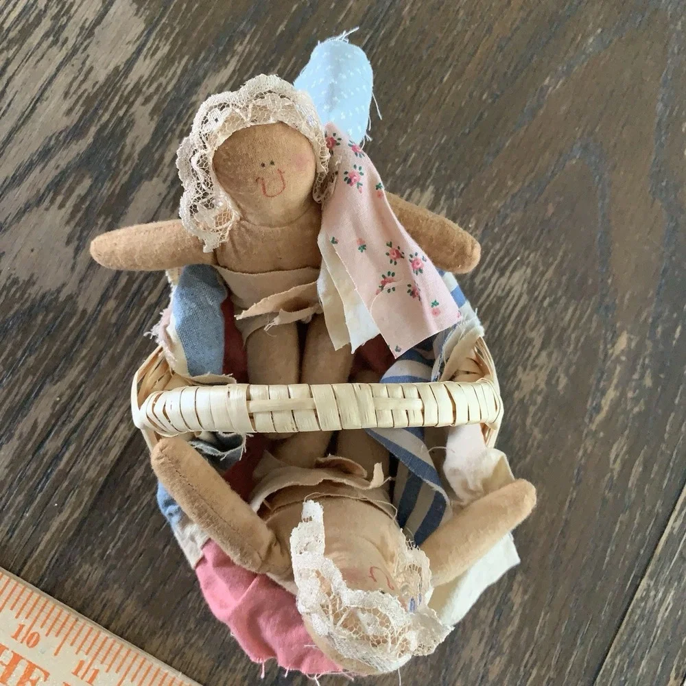 Attic Babies Rag Doll Basket Of‎ Babies Hand Made Folk Art